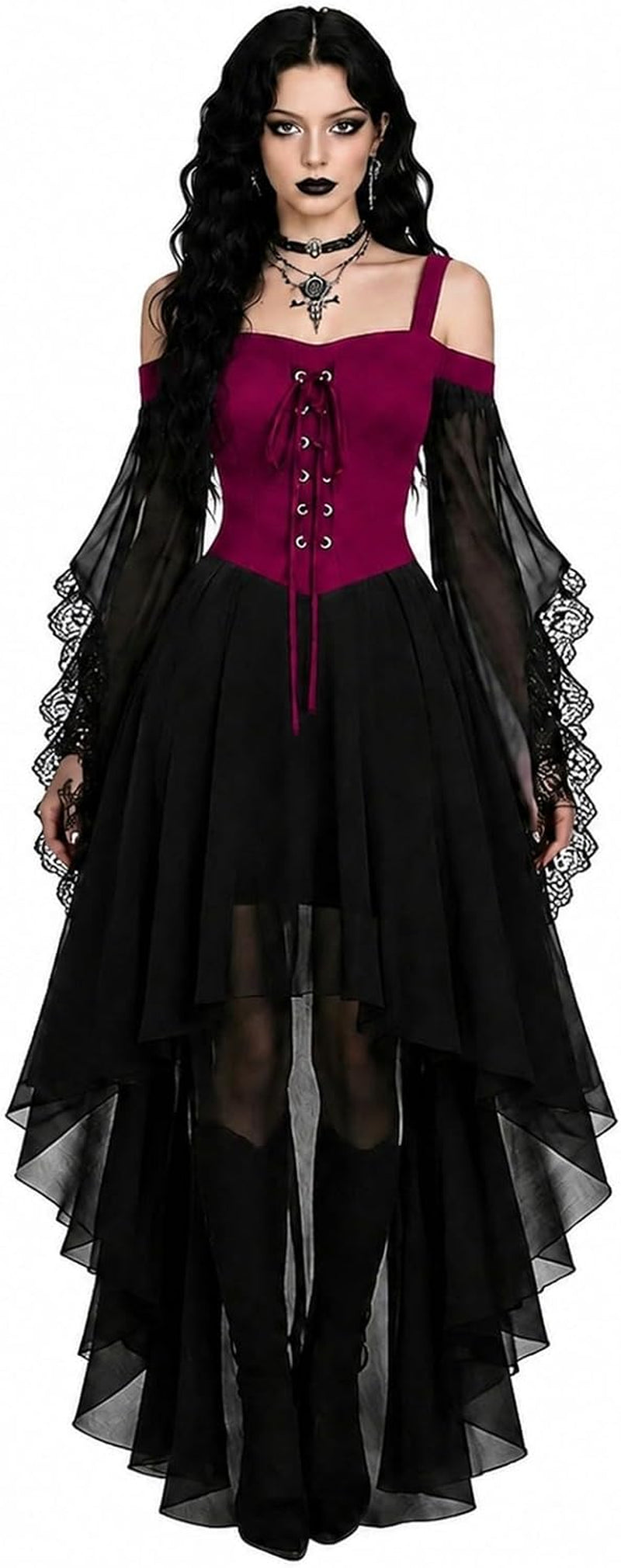 Witch Dress Women 2026 Halloween Costumes Woman Adults Medieval Vampire Butterfly Sleeve Mesh Gothic Outfits