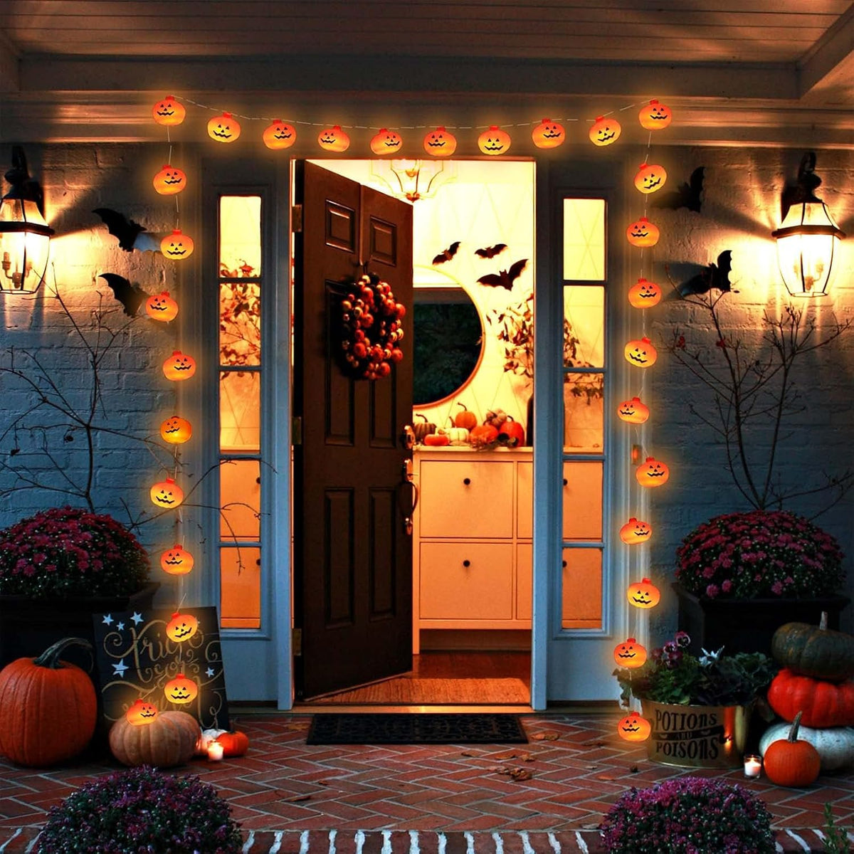 Halloween Decorations Pumpkin String Lights Battery Operated | 10 Ft 20 LED, 3D Cute Waterproof Orange Jack-O-Lantern, Steady/Flickering, Twinkle Light for Indoor Outdoor Porch Party Decor