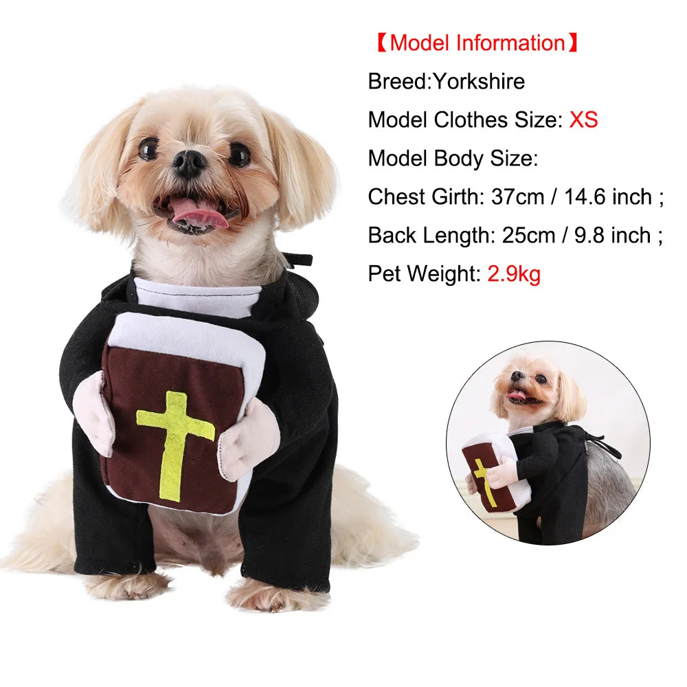 Funny Cats Clothes Halloween Costume for Small Big Dogs Cat Breathable Cross Bible Print Kitten Priest Cosplay Set Party Gifts