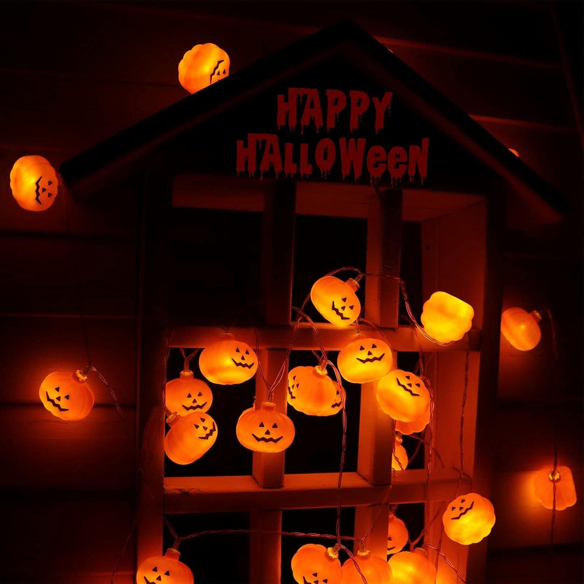 Halloween Decorations Pumpkin String Lights Battery Operated | 10 Ft 20 LED, 3D Cute Waterproof Orange Jack-O-Lantern, Steady/Flickering, Twinkle Light for Indoor Outdoor Porch Party Decor