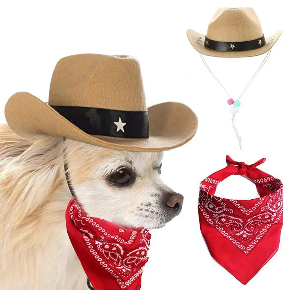 Pet Cowboy Costume Hat and Bandana Funny Dog Cat West Cowboy Hats Glasses Pet Halloween Birthday Party Cosplay Pet Accessories