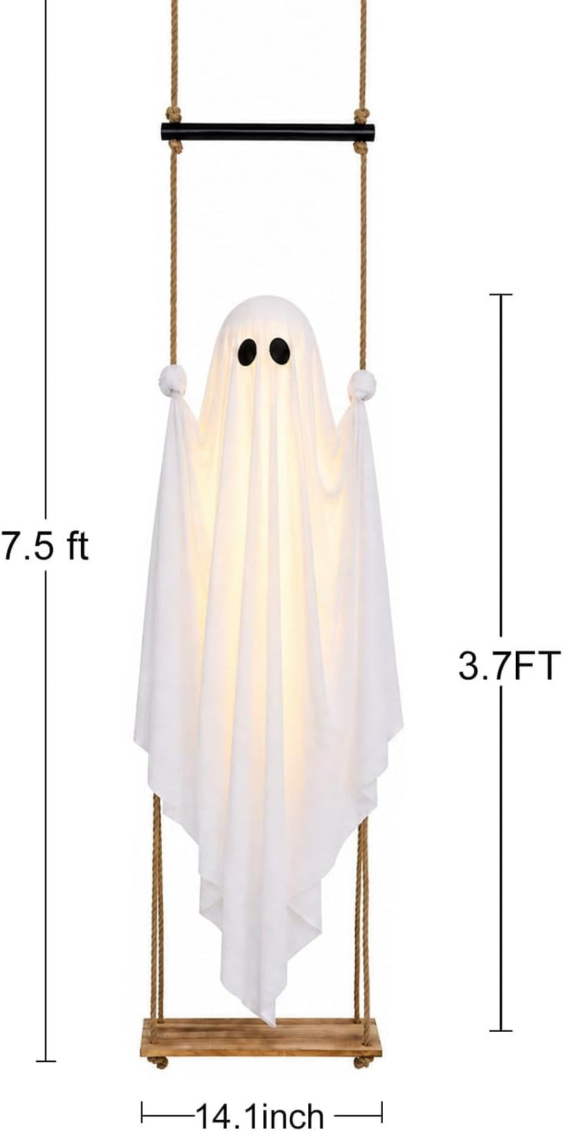 Halloween Decorations Outdoor 3.7FT Pre-Assembled Hanging Swing Ghost | Ready-To-Hang Ghost,Remote Waterproof Lights,Stable&Adjustable,Sturdy–Ideal for Porches, Trees, Yards & Entryways