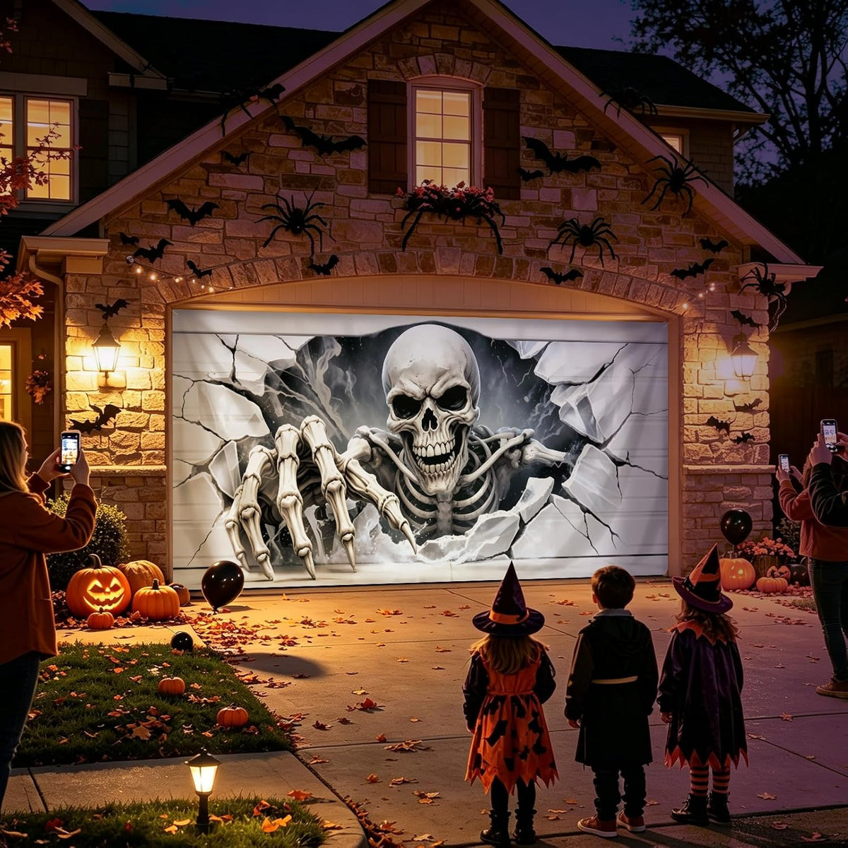 Halloween Garage Door Cover, 7×16 FT Skull Halloween Decorations Outdoor