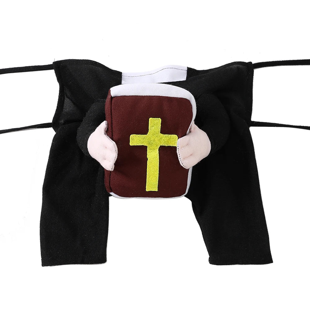 Funny Cats Clothes Halloween Costume for Small Big Dogs Cat Breathable Cross Bible Print Kitten Priest Cosplay Set Party Gifts