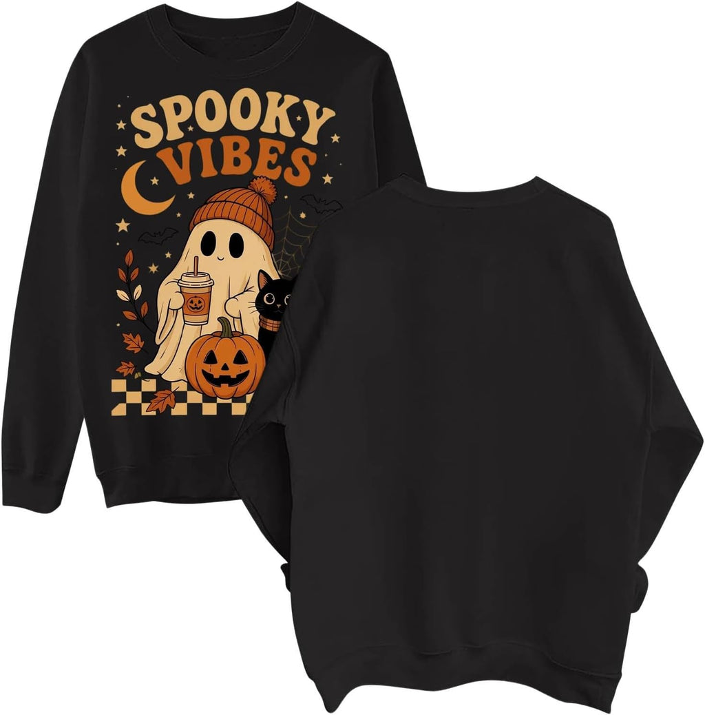 Womens Halloween Sweatshirt,Ghost Pumpkin Graphic Sweatshirt Spooky Season Sweaters Fall Crewneck Pullover for Women