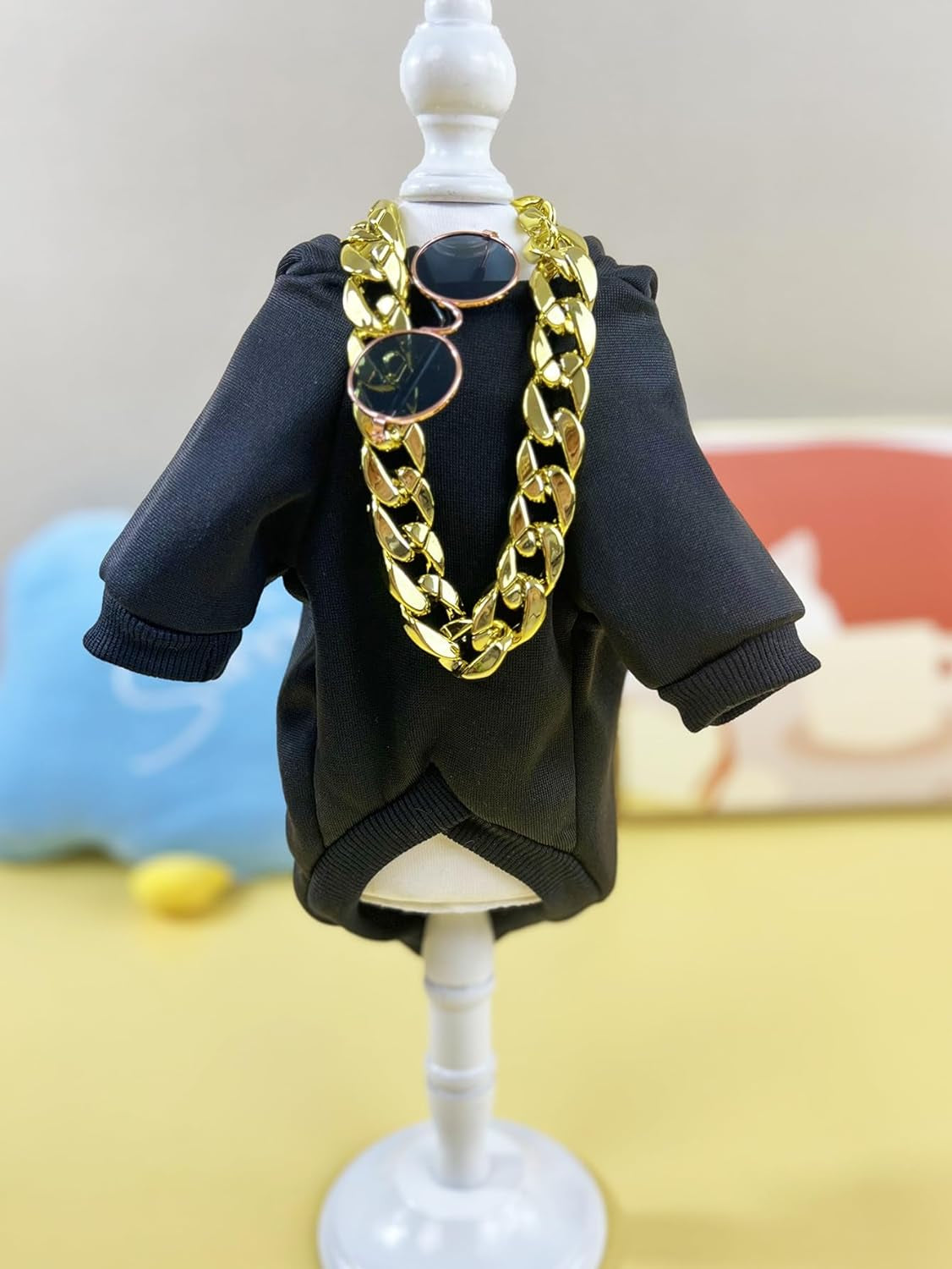 3Pcs Dog Hoodie Cat Apparel Dog Custume Set with Necklace and Sunglasses Pet Clothes for Puppy Small Medium Dogs Cats Multicolor S