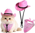 Pet Cowboy Costume, Dog Cowboy Hat with Bandana Scarf, Adjustable Cat Cowboy Hat for Party Cosplay Christmas, Halloween Cowboy Costumes for Small Pet Dogs Cats (Pink, Small)