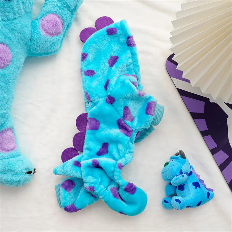 Cute Dinosaur Pet Costume 4 Legs Jumpsuit for Small Dogs Cats, Soft Plush Warm Cosplay Outfit Winter Clothes