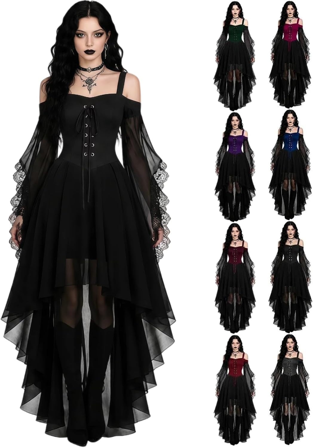 Witch Dress Women 2026 Halloween Costumes Woman Adults Medieval Vampire Butterfly Sleeve Mesh Gothic Outfits