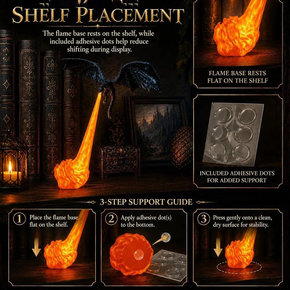 Fire Breathing Dragon Bookshelf Nook Light 3D Printed Flying Dragon Shelf Decor Lover Gift for Halloween Indoor Table Display