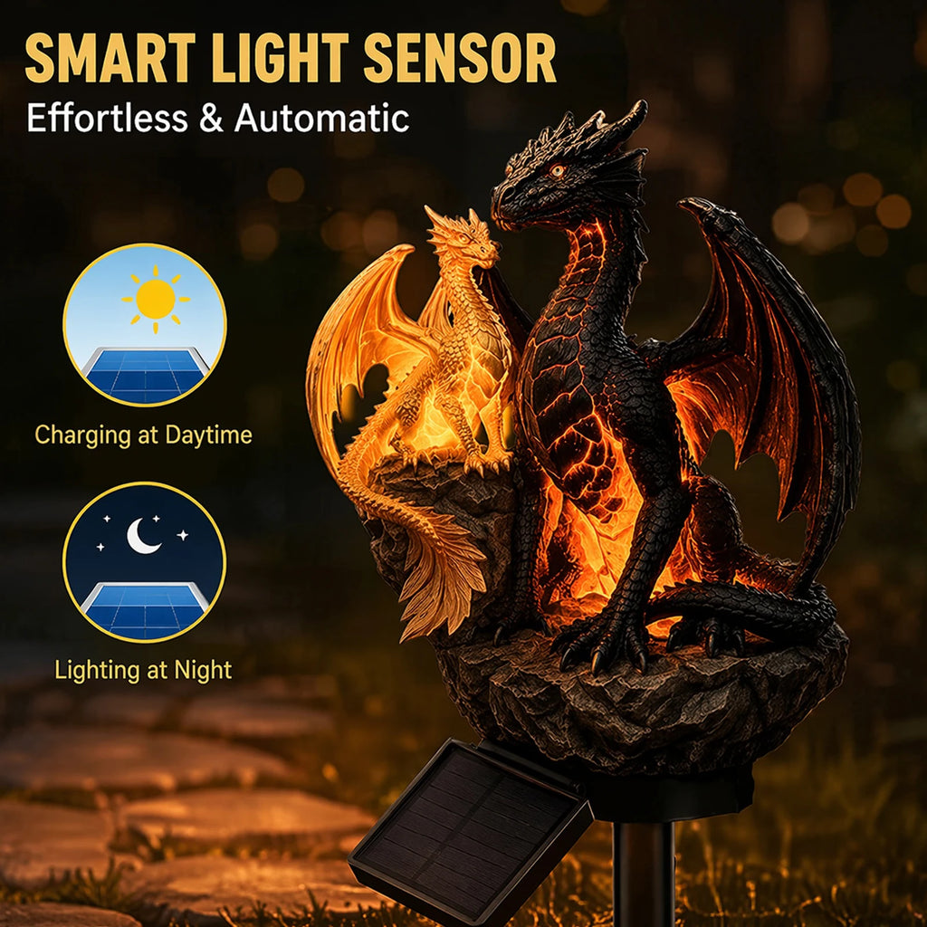 Solar Dragon Light, Halloween Dragon Solar Garden Light Stake, Dragon Legacy Golden Ember Edition, Dragon Garden Statue Lamp