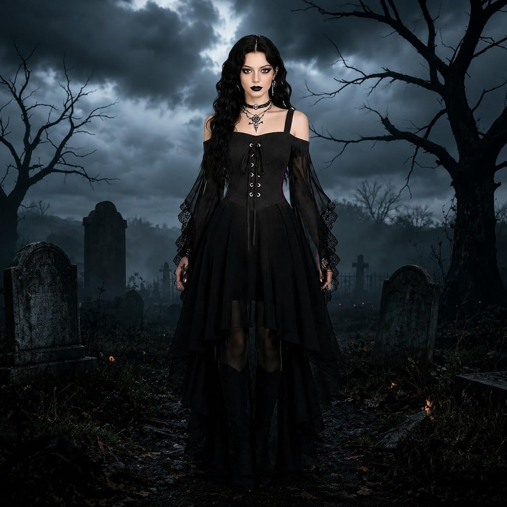 Witch Dress Women 2026 Halloween Costumes Woman Adults Medieval Vampire Butterfly Sleeve Mesh Gothic Outfits