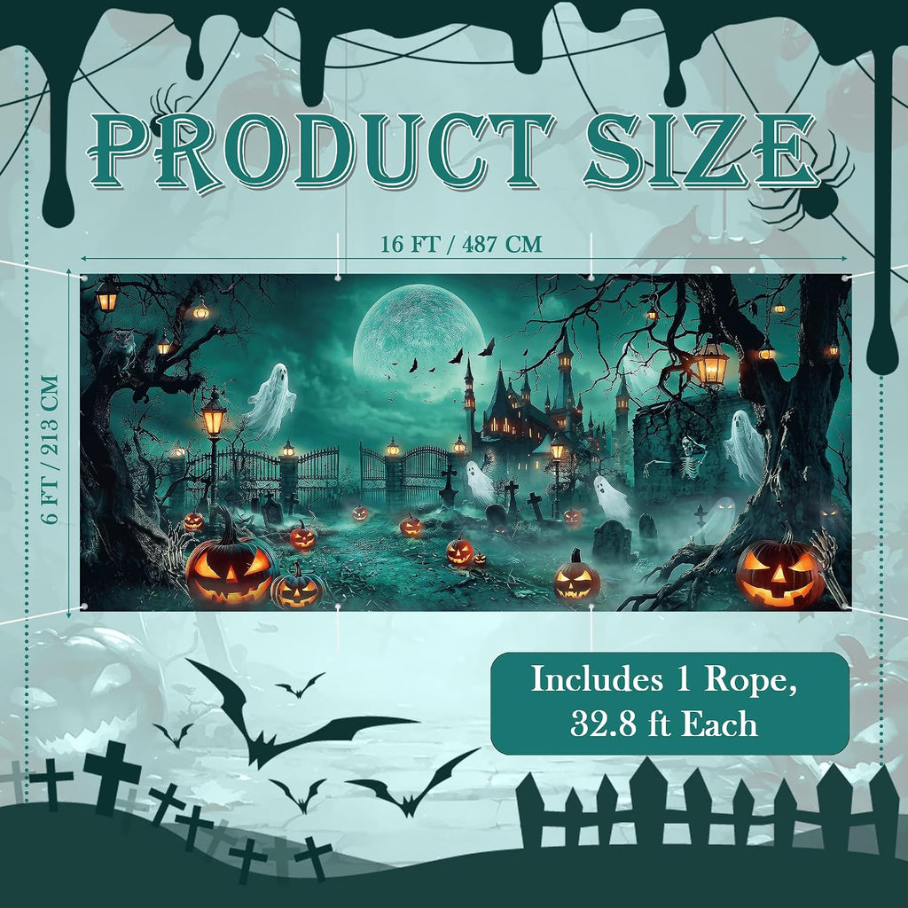 Halloween Garage Door Cover 7 X 16 Ft, Haunted Castle Pumpkin Graveyard