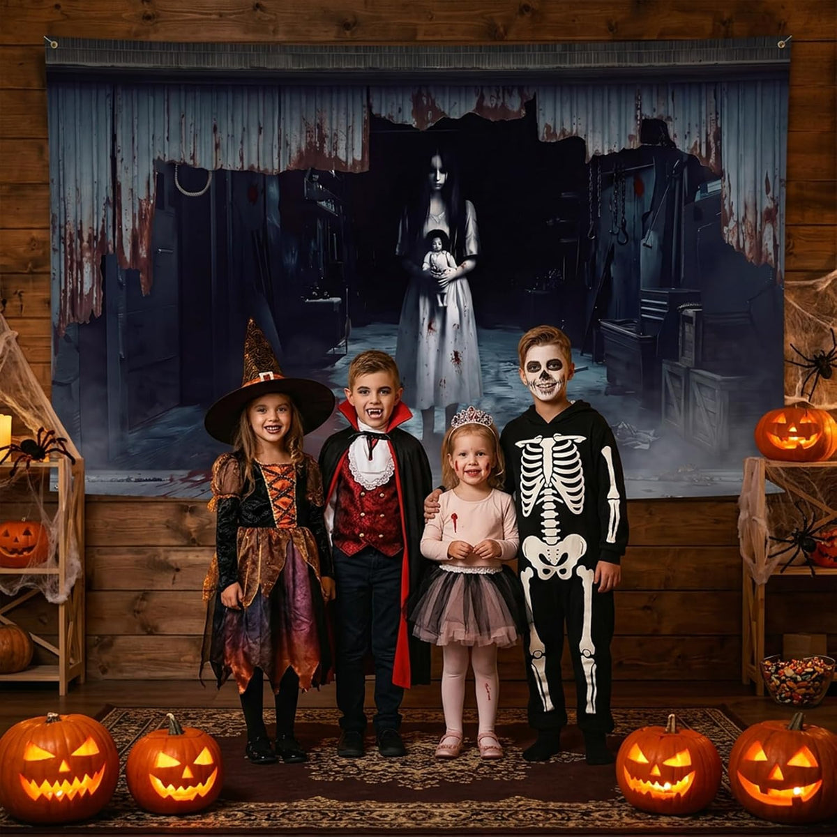 Halloween Garage Door Cover - Large Scary Ghost Girl Backdrop