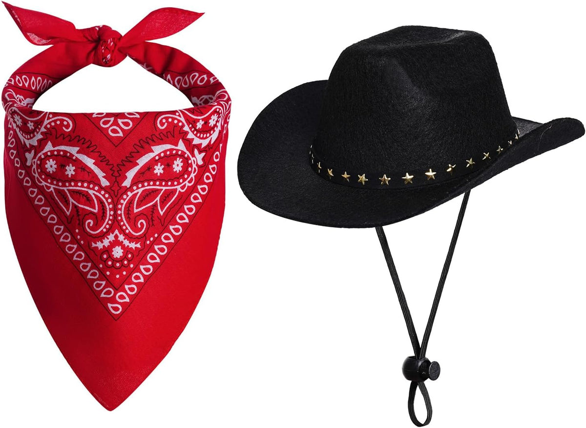 Pet Cowboy Costume Halloween Costumes for Dogs Cat Cowboy Hat with Bandana Scarf- Black, Small