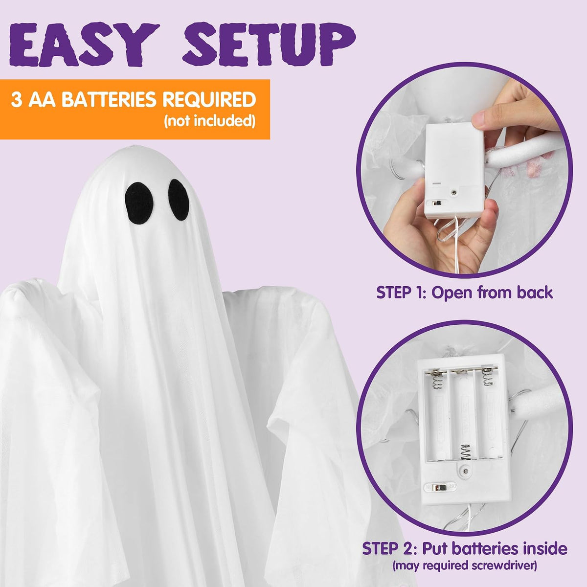 Halloween Hanging Light up Ghost, 47" White Ghosts with Green LED Light and Timer Halloween Hanging Decoration Waterproof for Front Yard Patio Lawngarden Party Decor Indoor Outdoor