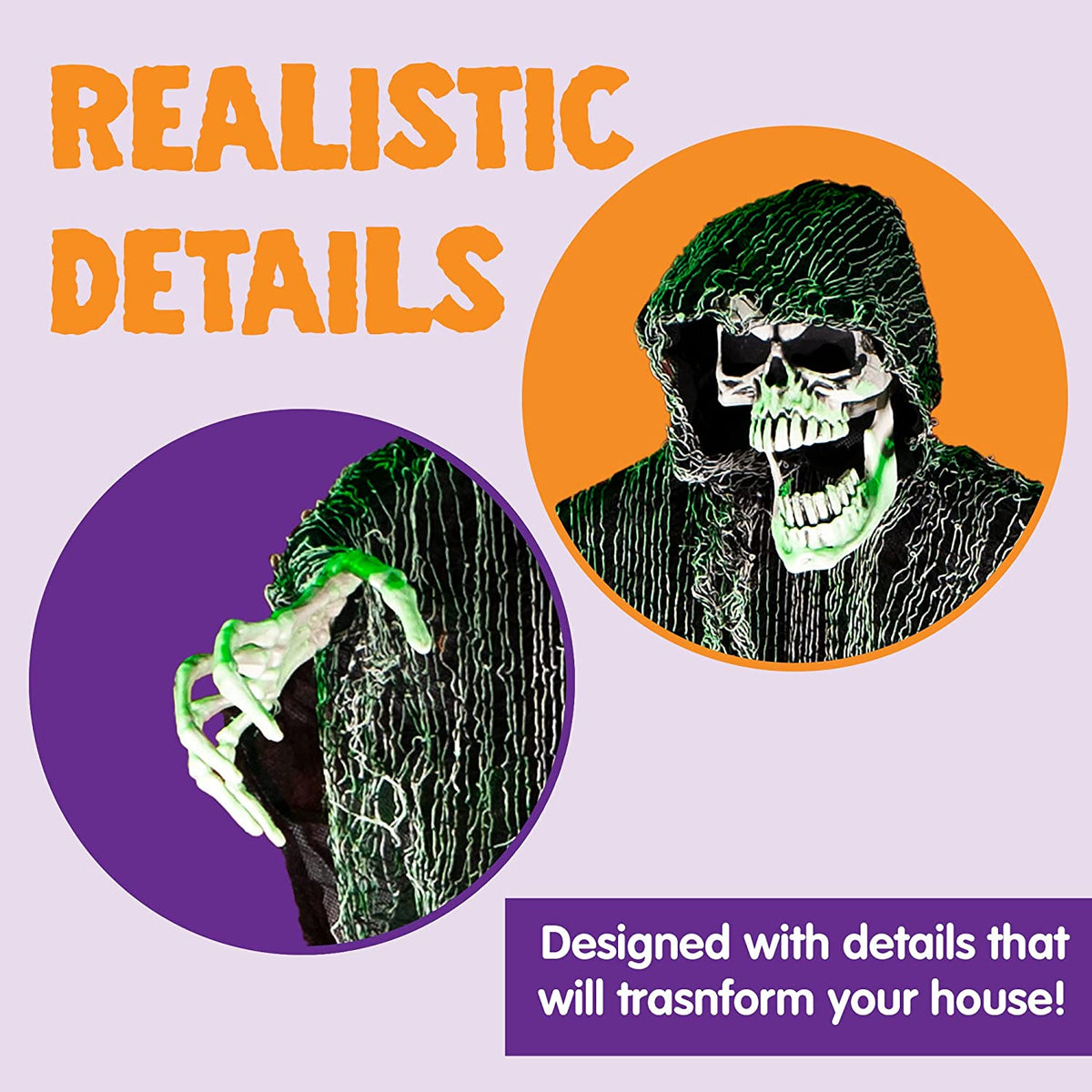 Halloween Hanging Grim Reapers (3 Pcs), One 47” and Two 35” Grim Reapers, Halloween Skeleton Flying Ghost for Haunted House Prop Décor, Outdoor Indoor Decor