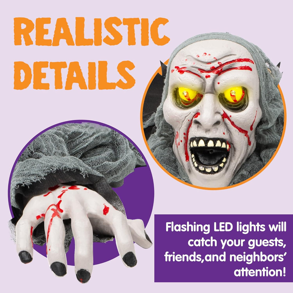 Halloween Decorations Outdoor Light-Up Zombie Groundbreaker with Bloodstain and Creepy Sound for Halloween outside Decor Lawn Yard Patio Graveyard Decoration, Haunted House Prop