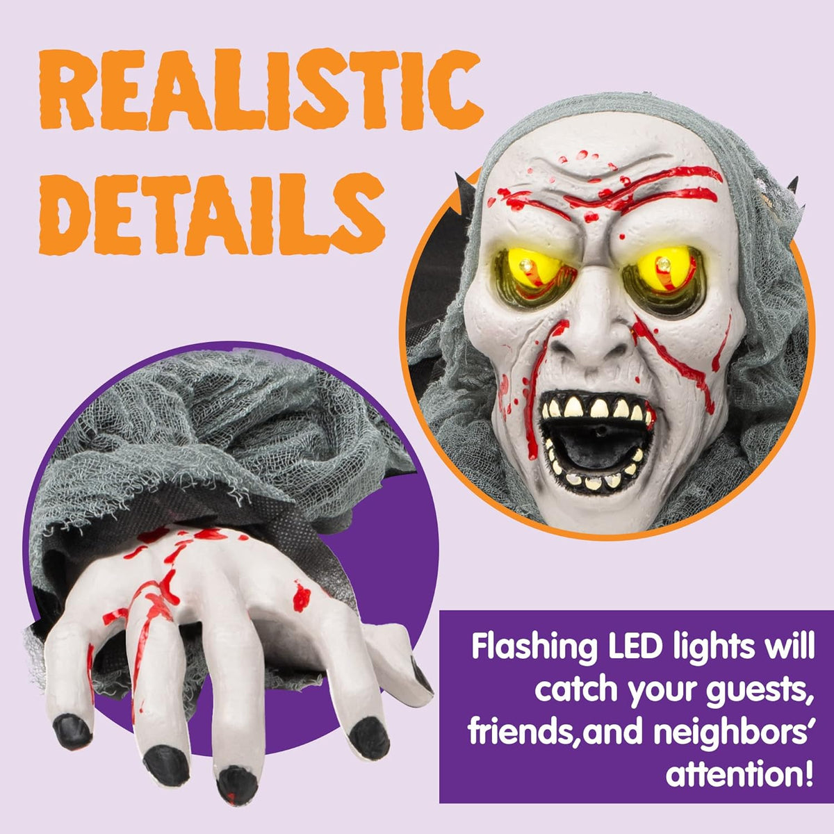 Halloween Decorations Outdoor Light-Up Zombie Groundbreaker with Bloodstain and Creepy Sound for Halloween outside Decor Lawn Yard Patio Graveyard Decoration, Haunted House Prop