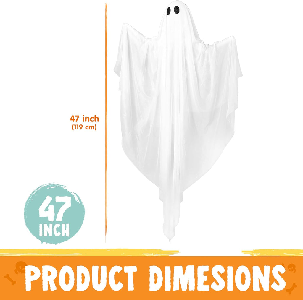 Halloween Hanging Light up Ghost, 47” White Ghosts with Blue LED Light and Timer Halloween Hanging Decoration Waterproof for Front Yard Patio Lawn Garden Party Decor Indoor Outdoor