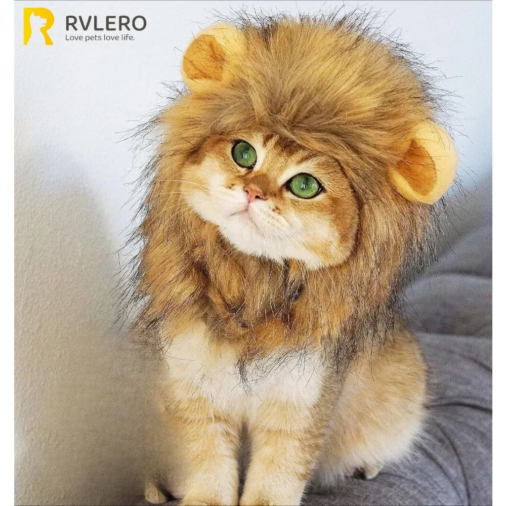 Lion Mane Wig for Dog Cat Costume Pet Washable Comfortable Fancy Lion Hair Cat Clothes Dress for Halloween Easter Festival Party