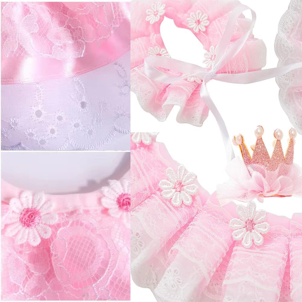Cat Princess Costumes Cat Crown Hat & Lace Bandana Scarf Set, Puppy Party Hat for Small Dogs & Cats, Lace Outfit for Cats and Small Dogs Birthday Party (Pink)