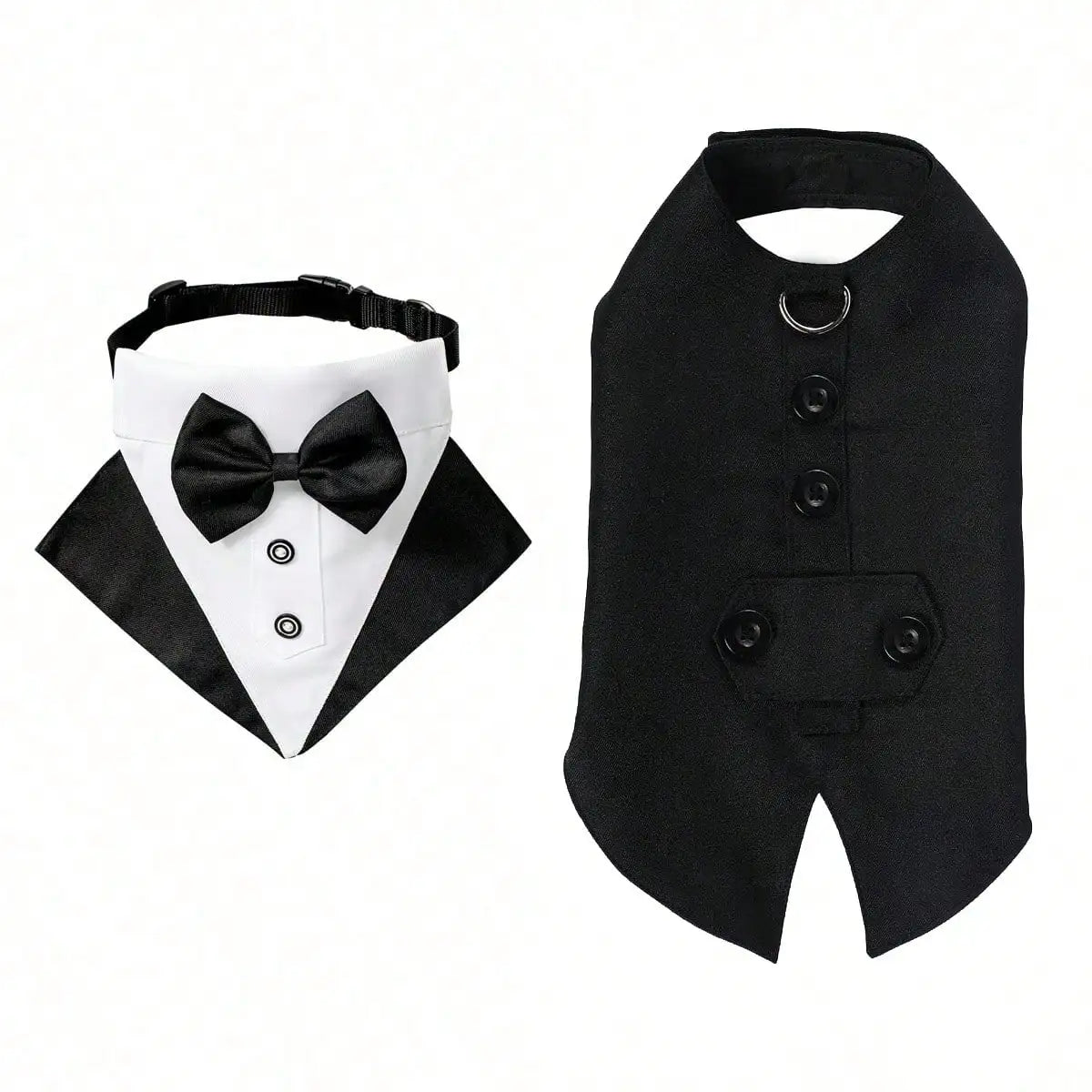 Formal Dog Tuxedo Suit and Colar Bandana Set, Wedding Party Costume Doggy Prince Bowtie Shirt, Suitable for Engagement We