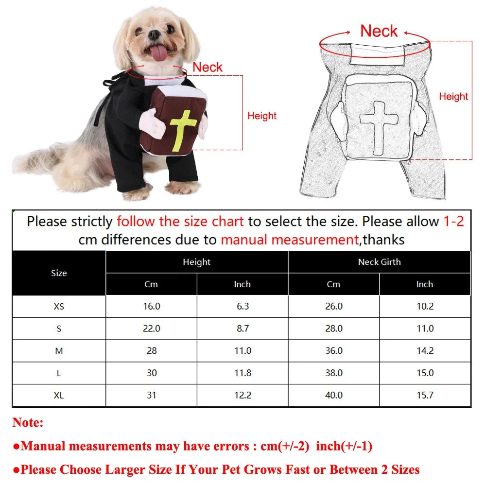 Funny Cats Clothes Halloween Costume for Small Big Dogs Cat Breathable Cross Bible Print Kitten Priest Cosplay Set Party Gifts