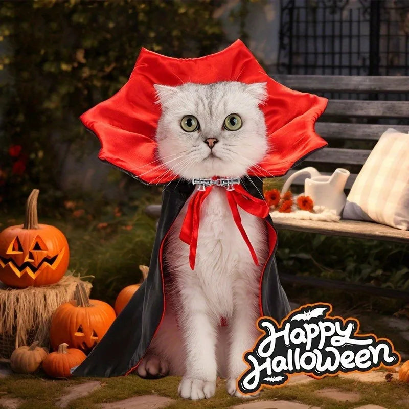 1/3Pcs Halloween Cat Costume Cape with Collar Vampire Pet Apparel All-Season Wear Festive Party Accessory for Cats & Small Dogs