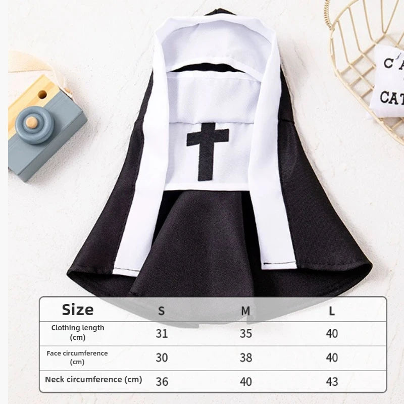 Halloween Cats Nun Costume Jesus Cross Print Kitty Clothes for Small Dogs Funny Cute Dress up Party Pet Overalls Cat Accessories