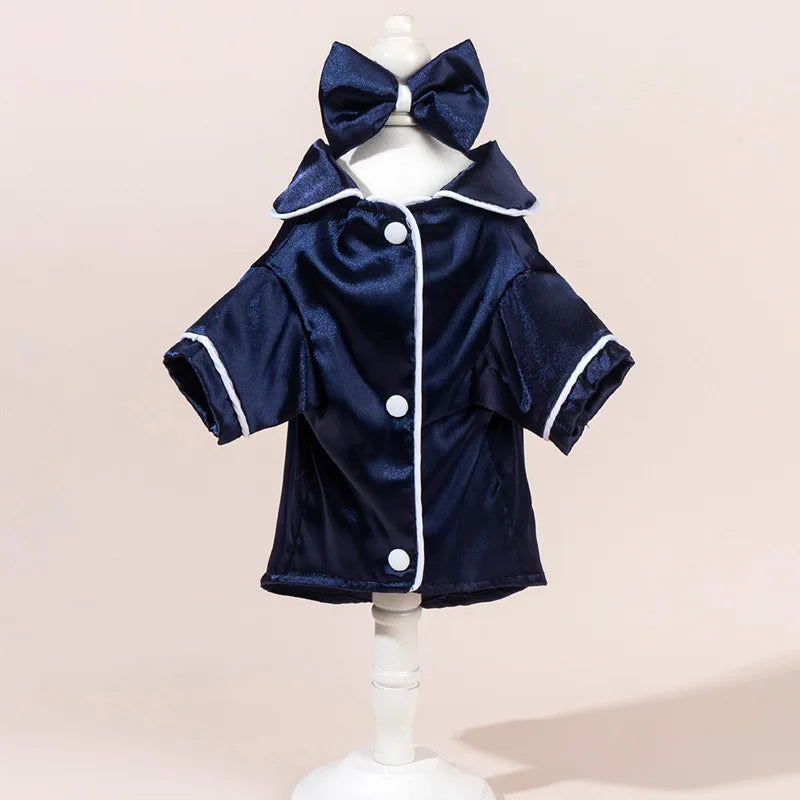 Chic Satin Dog Pajamas Set, Cute Pet Sleepwear with Bow Headband, Soft Puppy Cat Clothes for Home Party Costume