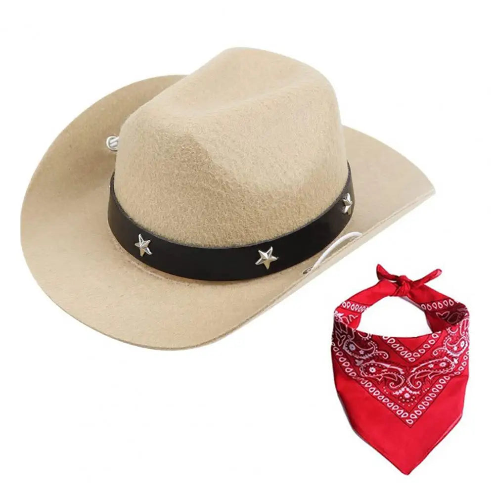 Pet Cowboy Costume Hat and Bandana Funny Dog Cat West Cowboy Hats Glasses Pet Halloween Birthday Party Cosplay Pet Accessories