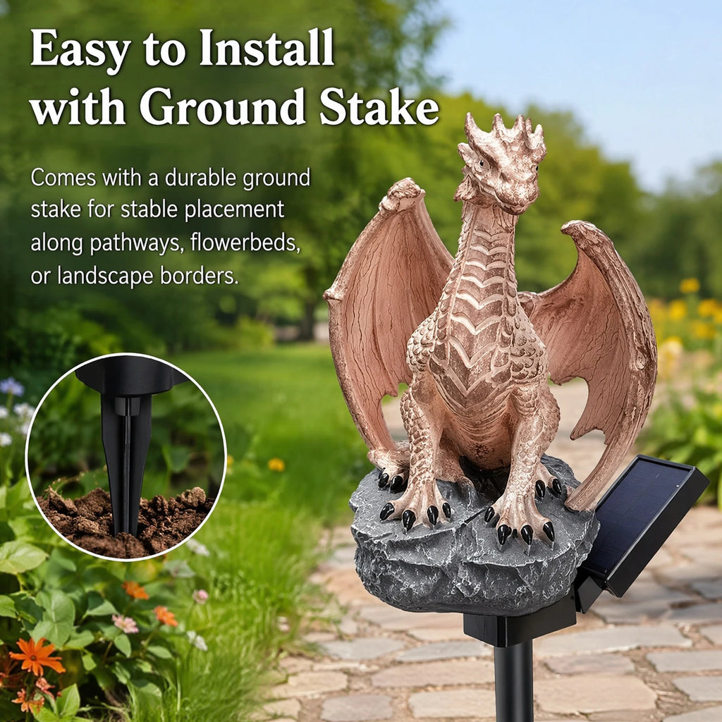 Solar Dragon Light, Halloween Dragon Solar Garden Light Stake, Dragon Legacy Golden Ember Edition, Dragon Garden Statue Lamp