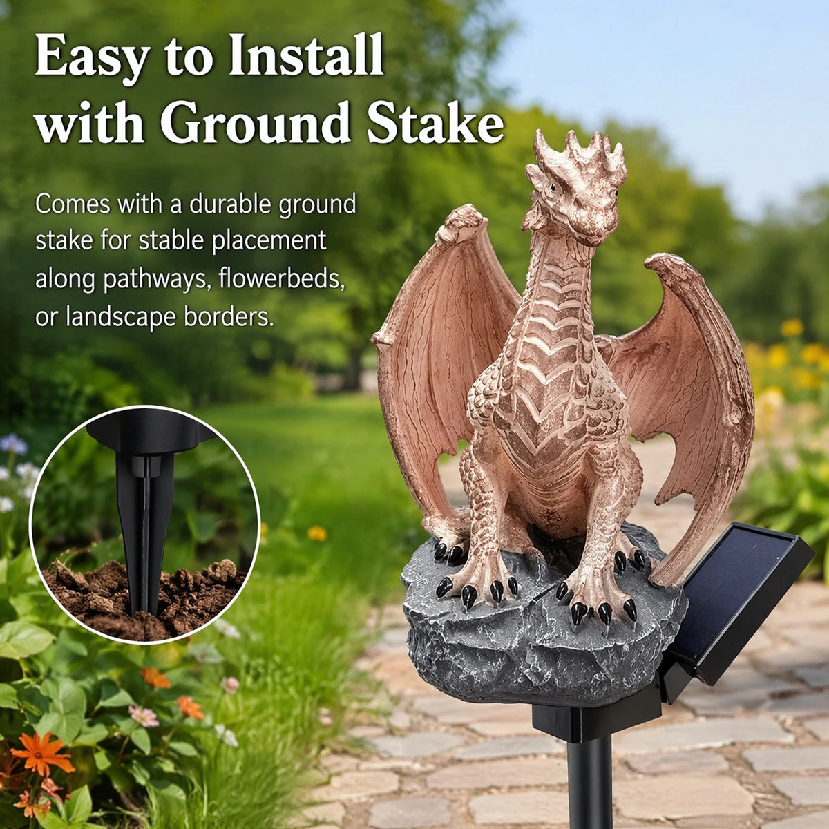 Solar Dragon Light, Halloween Dragon Solar Garden Light Stake, Dragon Legacy Golden Ember Edition, Dragon Garden Statue Lamp