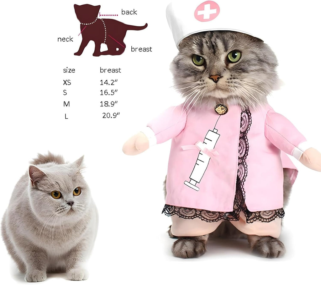 Dog Cat Nurse Costume Pet Nurse Clothing Halloween Jeans Outfit Apparel (S)