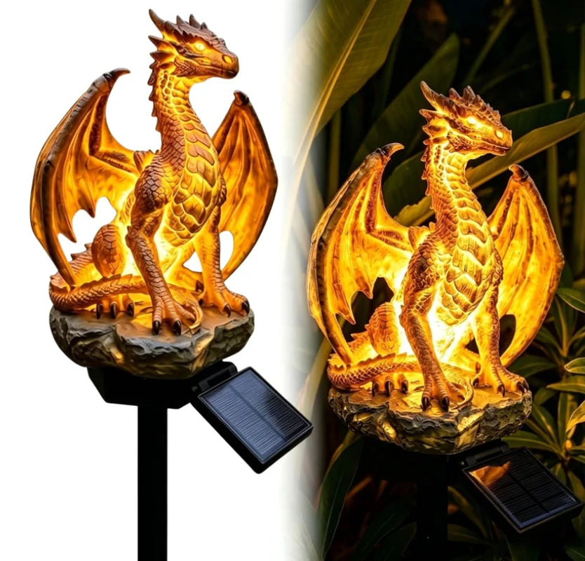 Solar Dragon Light, Halloween Dragon Solar Garden Light Stake, Dragon Legacy Golden Ember Edition, Dragon Garden Statue Lamp