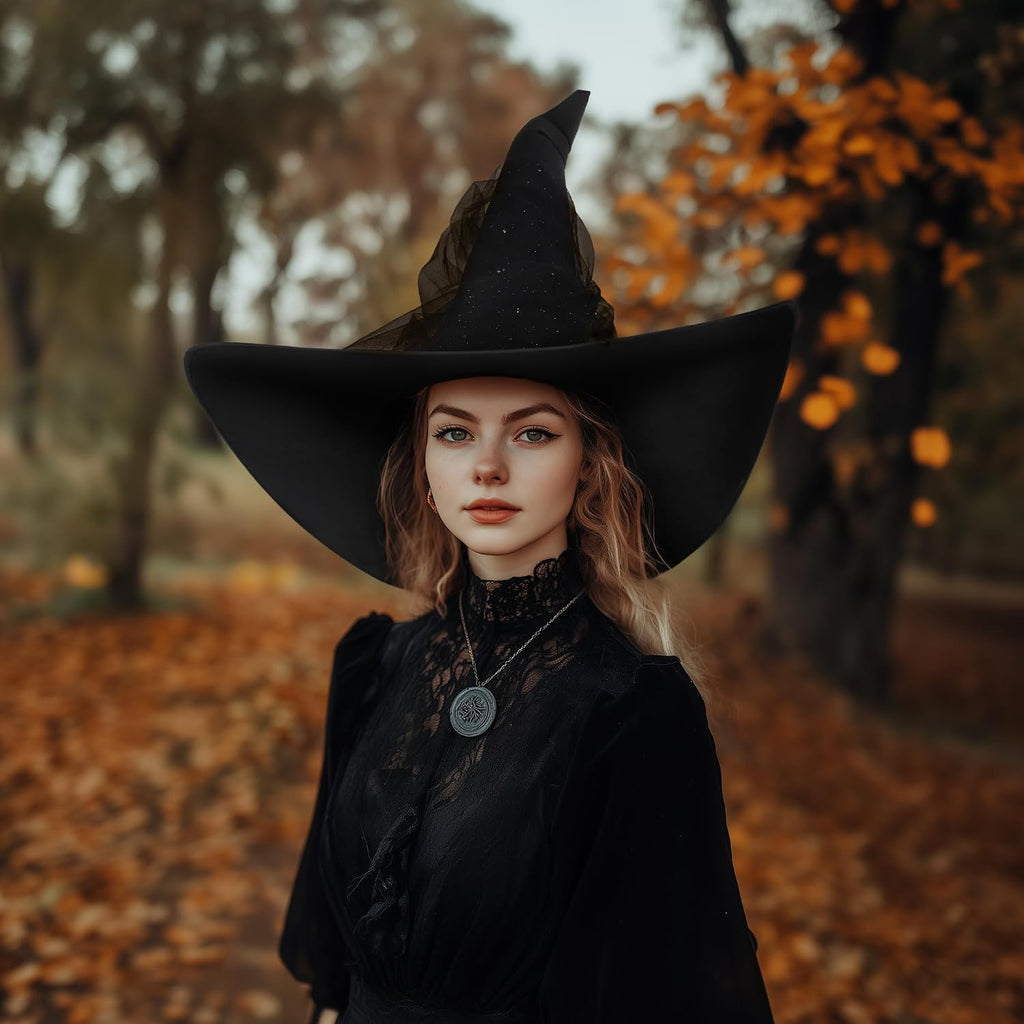 DIY Women'S Black Witch Hat – Wide Brim Gothic Halloween Costume Accessory for Masquerade Cosplay Party
