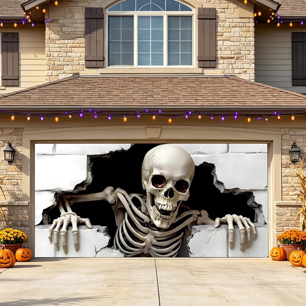 7 X 16 Ft Halloween Garage Door Cover Halloween Decorations Outdoor Hanging Banner Garage Buddy Backdrop for Home Wall Decor Holiday Spooky Party Photo Backgrounds Window Decoration