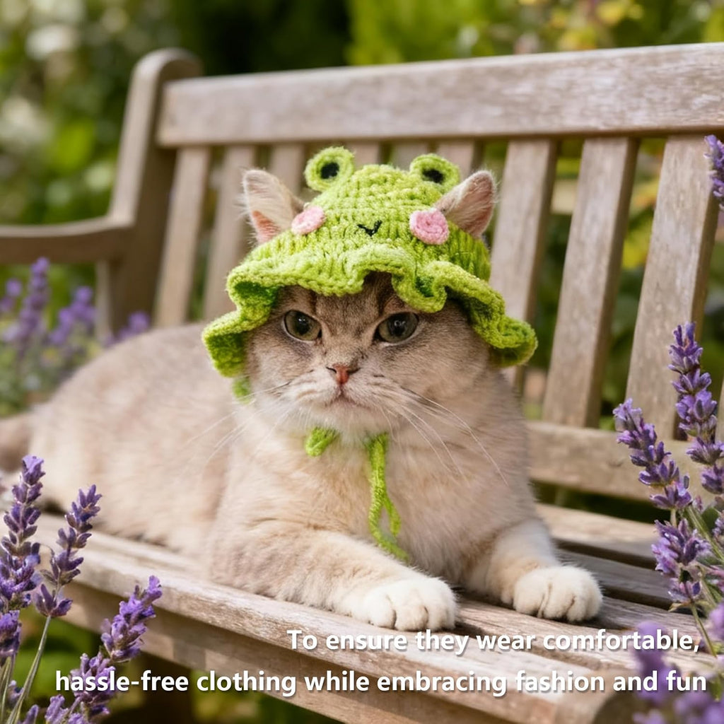 Cute Cat Hat Costume Suitable for 5 To16 Lbs - Frog Cat Bonnet Head Circumference 11" or Less Cat Halloween Costumes Pet Photography Outfits