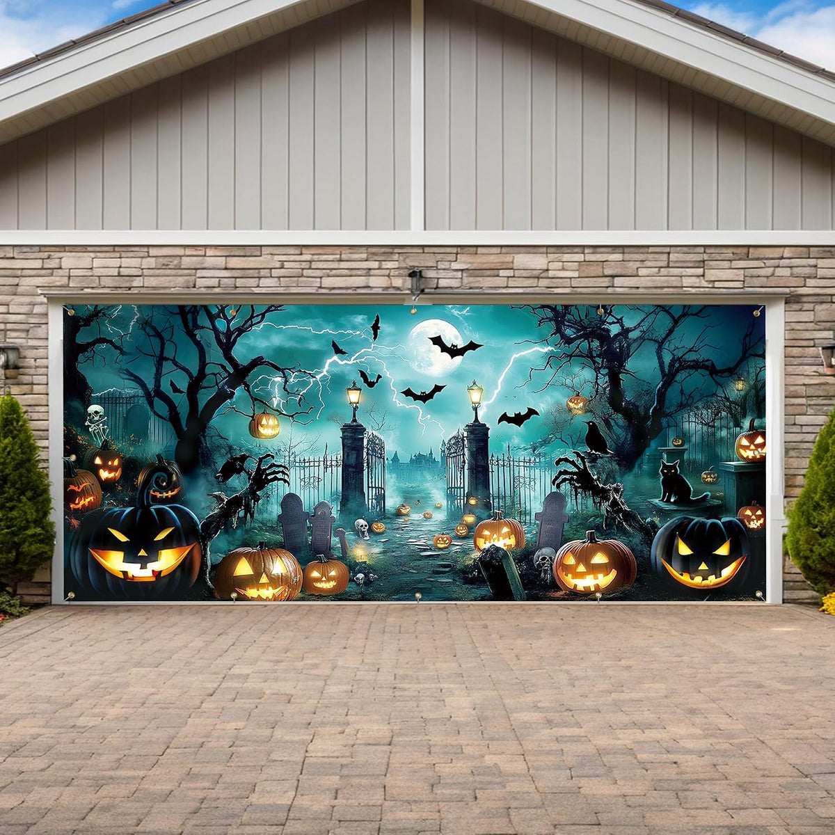 7X16 Ft Halloween Garage Door Cover Decorations Banner (Castles)