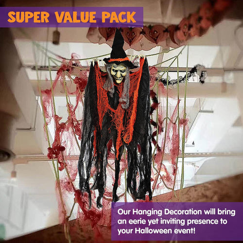 3 Pack 35” Hanging Ghosts Witch Pumpkin Decor Hanging Halloween Decorations Outdoor Halloween Decor, Scary Flying Witch Grim Reapers Haunted House Front Porch Decor Yard Garden Lawn Party
