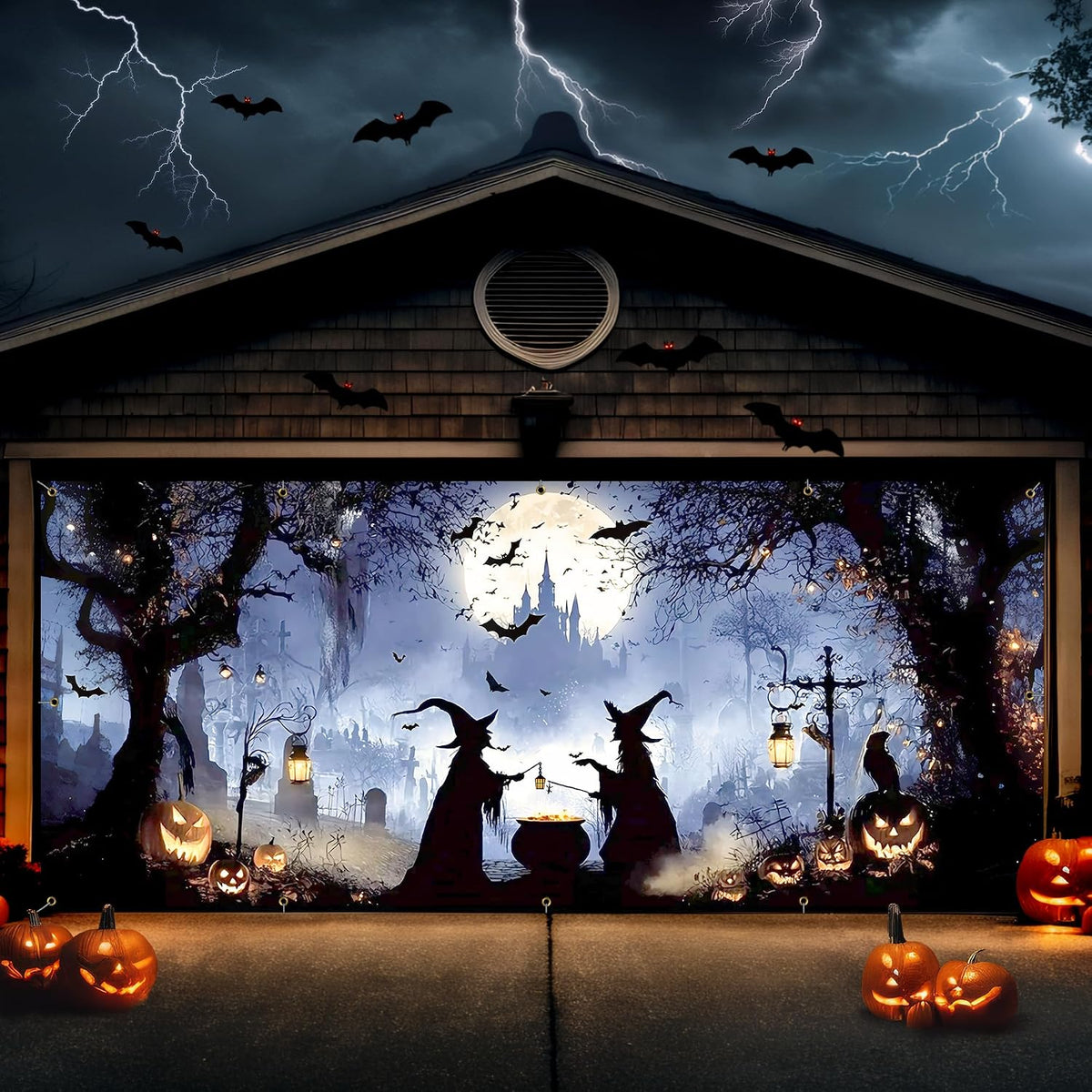 7X16 Ft Halloween Garage Door Cover Decorations Banner (Castles)