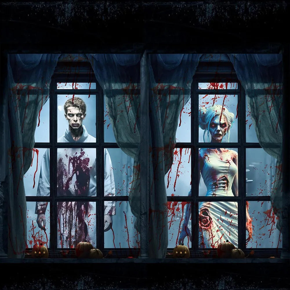 2 PCS Scary Curtain for Halloween Party Decorations Oxford Fabric Window Cover Horror Girl Boy Ghost Poster Backcloth Home Decor