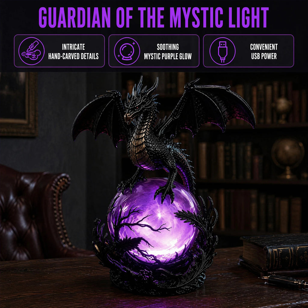 Gothic Dragon LED Crystal Ball Lamp Multifunctional Fantasy Resin Dragon Night Light Witchy Table Lamp for Indoor Bedroom Decor