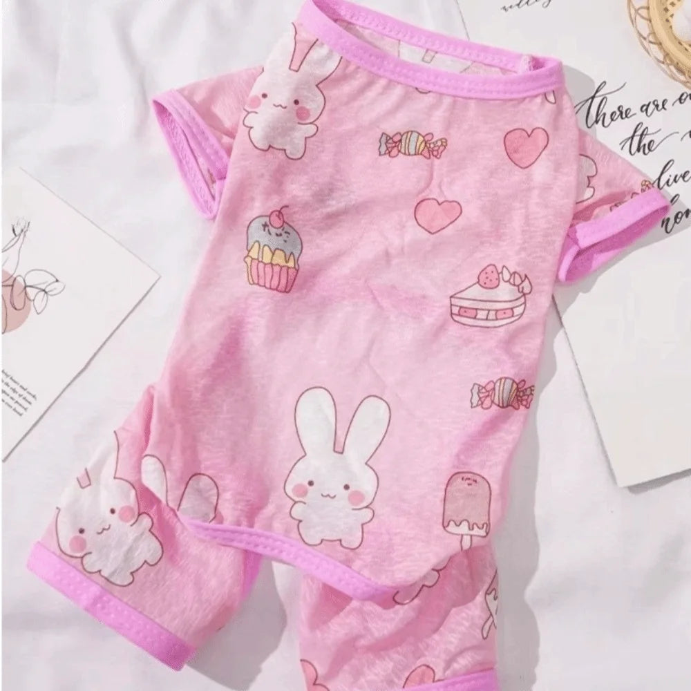 Cartoon Print Cat Cooling Jumpsuit Ultra-Thin Breathable Mesh Dog Sunscreen Clothes Sun Protection Summer Cat Clothes