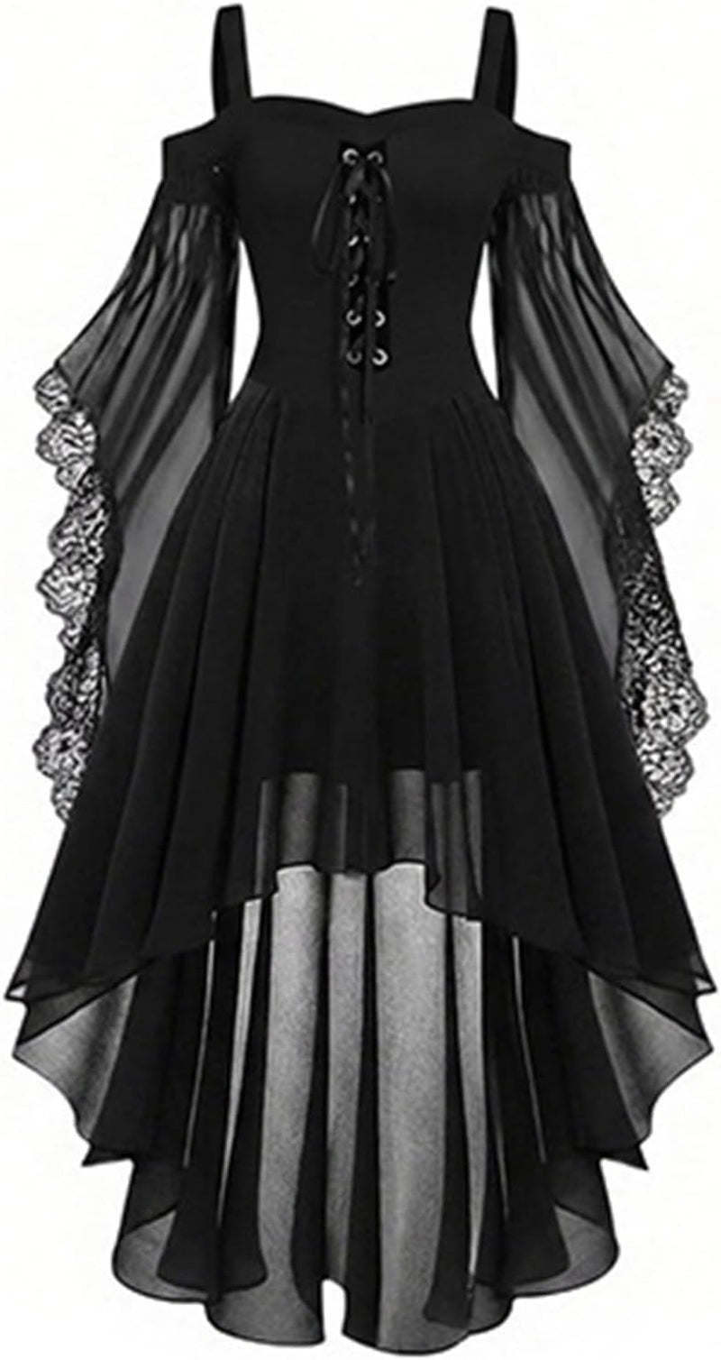 Witch Dress Women 2026 Halloween Costumes Woman Adults Medieval Vampire Butterfly Sleeve Mesh Gothic Outfits
