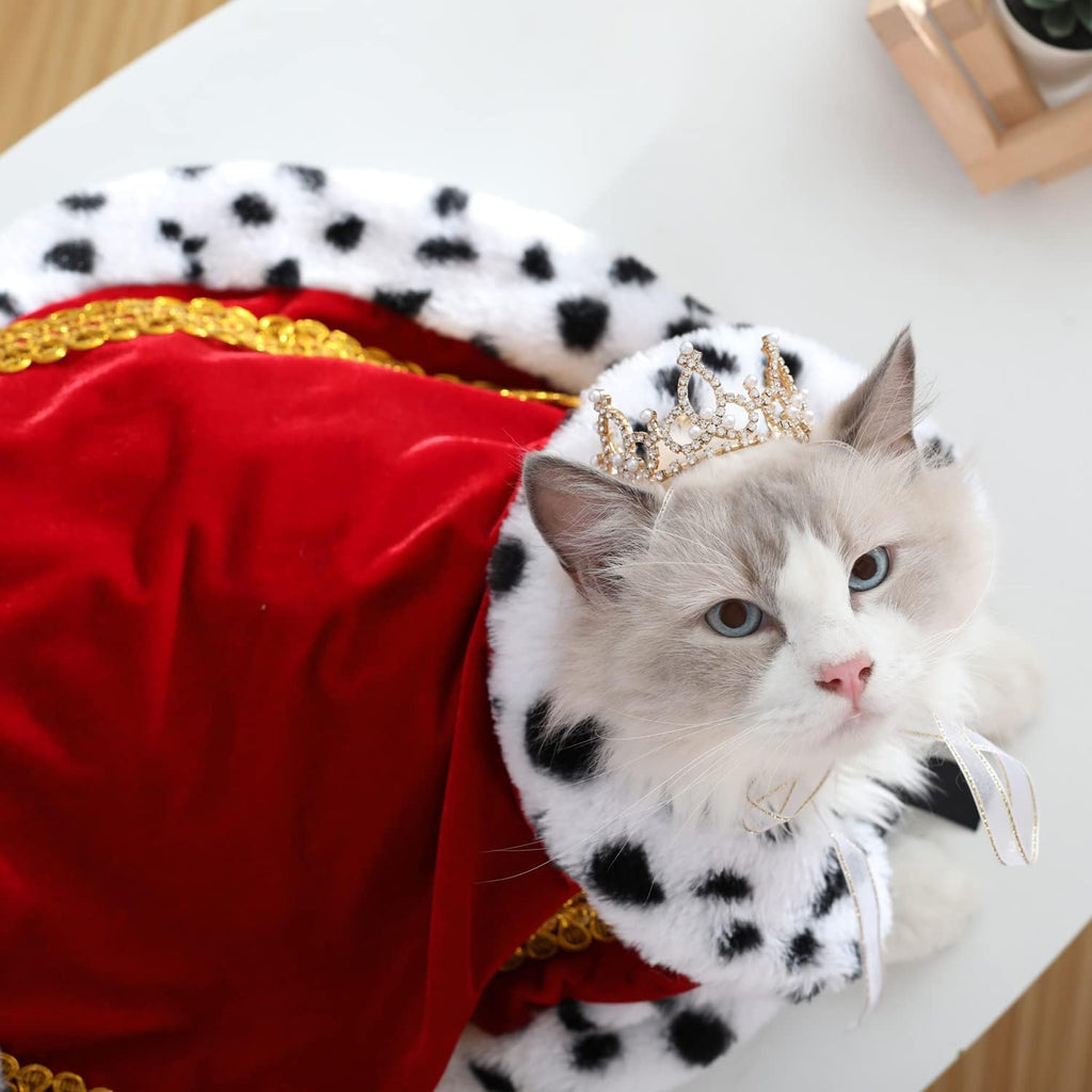 Royal Velvet Pet Cloak with Fur Trim for Cats & Dogs, Red, S | King Queen Prince and Princess Roylo Family Cosplay, Halloween