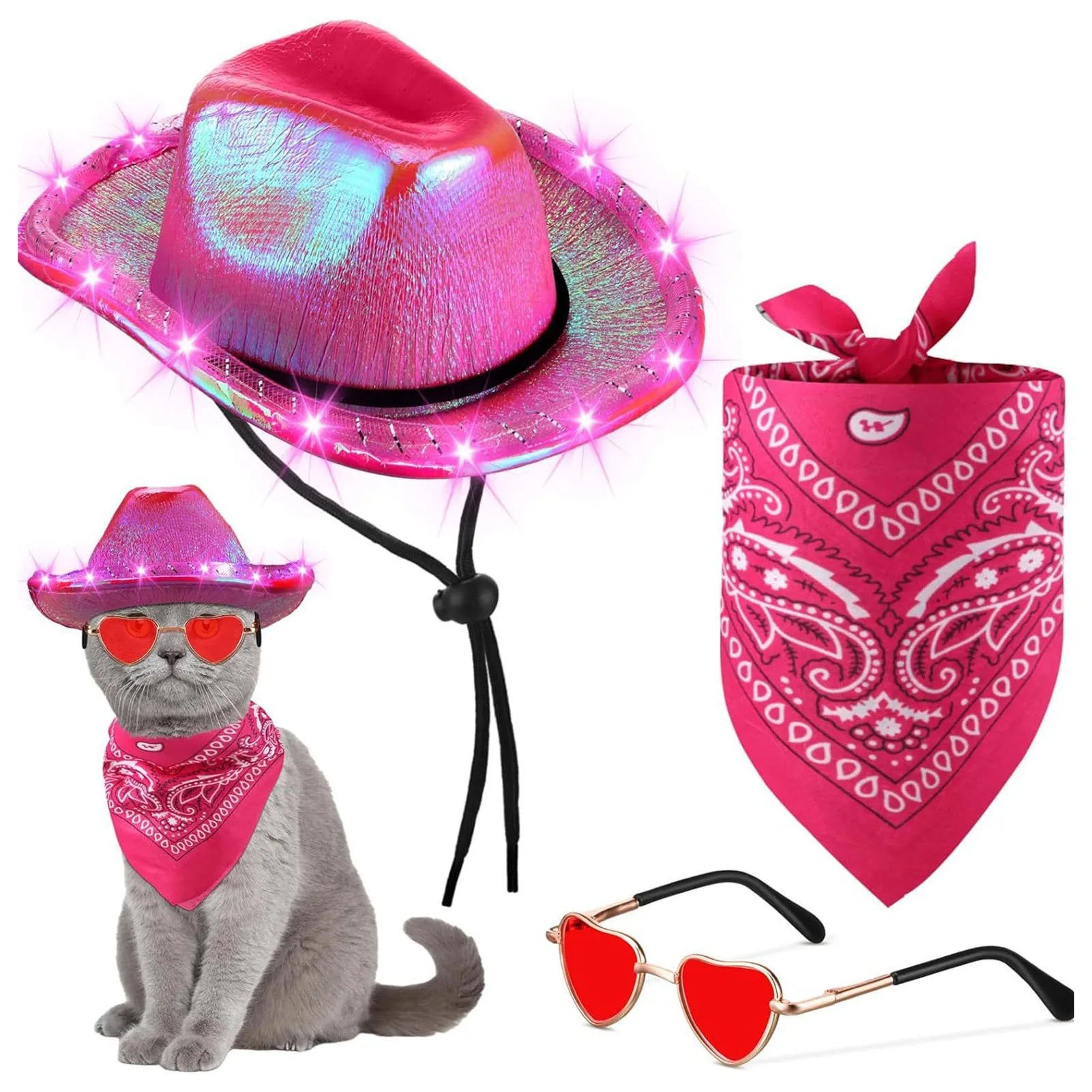 Pet Cowboy Costume Hat and Bandana Funny Dog Cat West Cowboy Hats Glasses Pet Halloween Birthday Party Cosplay Pet Accessories