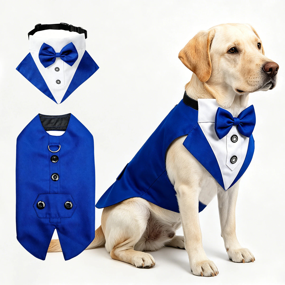 Formal Dog Tuxedo Suit and Colar Bandana Set, Wedding Party Costume Doggy Prince Bowtie Shirt, Suitable for Engagement We
