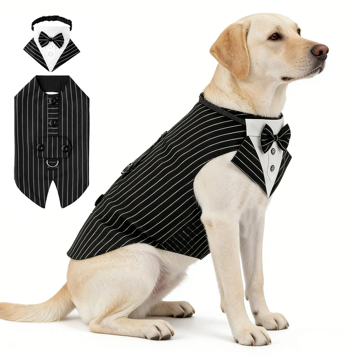 Formal Dog Tuxedo Suit and Colar Bandana Set, Wedding Party Costume Doggy Prince Bowtie Shirt, Suitable for Engagement We